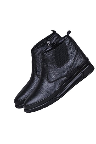 Liger Ανδρικές μαύρες μπότες από γνήσιο δέρμα - με γούνινο εσωτερικό, φερμουάρ και λάστιχο