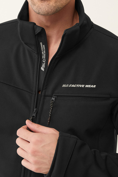 bilcee Men's Black Softshell Hooded Rain Waterproof Coat 0331