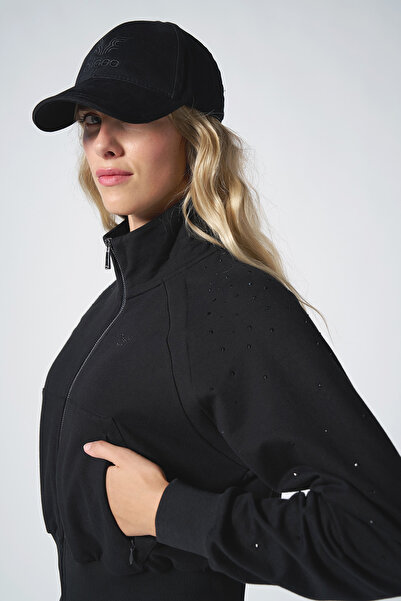 bilcee Γυναικείο Μαύρο Μόδα Σετ Φούτερ από Μαλακό Υφασμάτινο Βουρτσισμένο Υφασμάτινο Σετ 4563