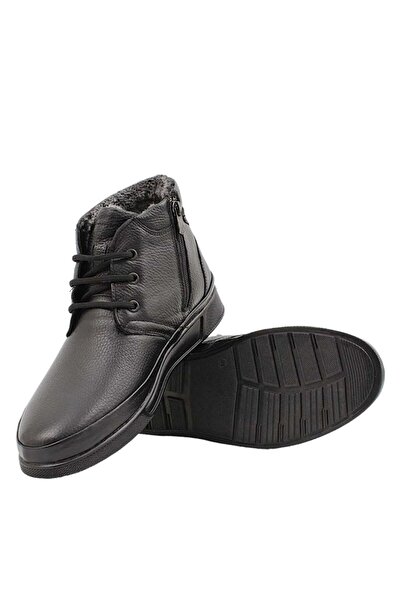 Liger Γνήσιες δερμάτινες μαύρες ανδρικές μπότες - με εσωτερική γούνα, φερμουάρ και κορδόνια