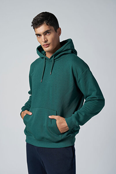 bilcee Peak Men's Green Cotton Kangaroo Pocket Hooded Sweatshirt 7017