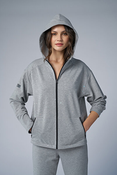 bilcee Women's Gray Melange Hooded Cotton Tracksuit Set 9836