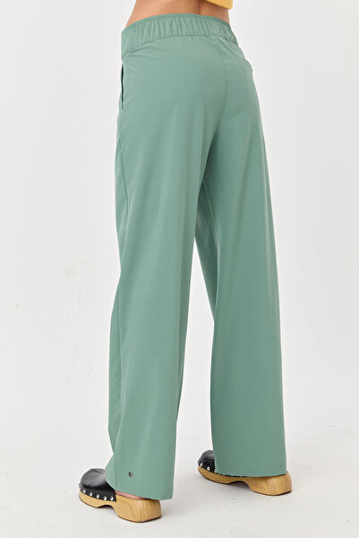 bilcee Γυναικείο πράσινο λεπτό παντελόνι με φερμουάρ, υφαντό ελαφρύ παντελόνι 0074