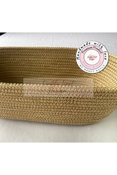 DOUBLE KNOT DESİGN Parlak Gold Sarı Oval Ekmek Sepeti / Organizer / Sepet Tre...