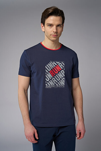 bilcee Ανδρικό μπλουζάκι με στάμπα από βαμβακερό Navy Blue 4084