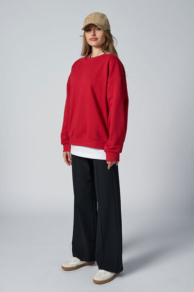 bilcee Hanorac de bază roșu oversize pentru femei Peak 7015