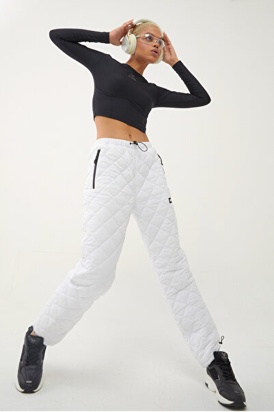 bilcee White Inflatable Winter Trousers - Quilted, Zippered and Pocketed, Elastic Leg - Outdoor 1563