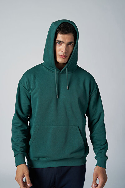 bilcee Peak Men's Green Cotton Kangaroo Pocket Hooded Sweatshirt 7017