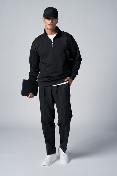 bilcee Men's Technological Fabric Black Baggy Pants 4590