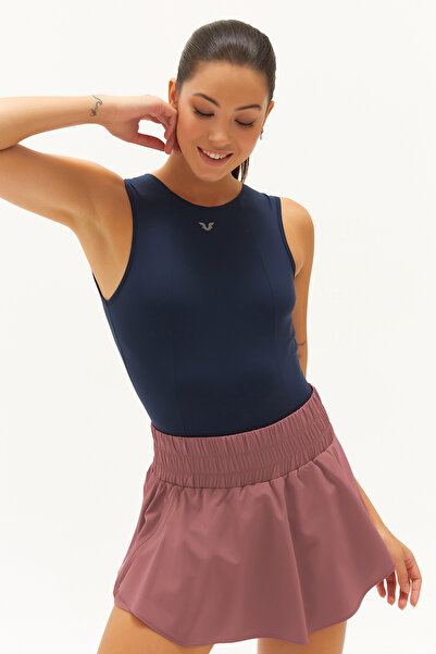 bilcee Women's Dusty Rose Fine Woven Fabric Sports and Casual Use Tennis Skirt with Mini Shorts 0754