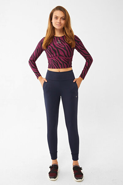 bilcee Γυναικείο παντελόνι με φλις εσωτερικά L ελαστικό ύφασμα τσέπες Navy Blue 1677