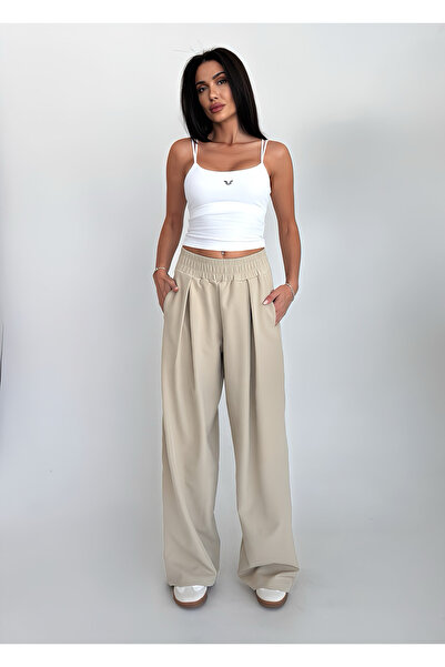 bilcee Women's Beige Design Palazzo Loose Trousers 4592