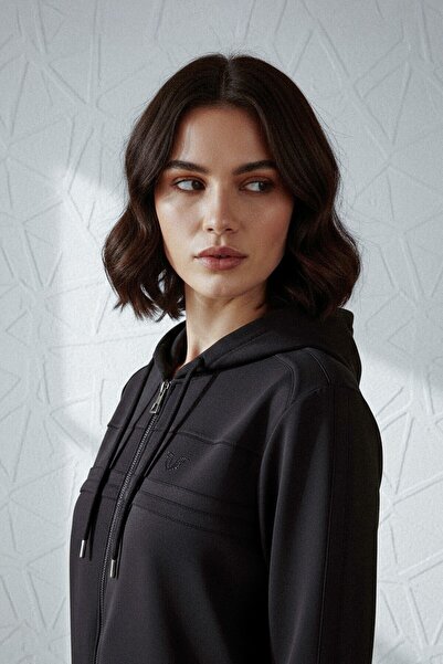 bilcee Women's Black Modal Striped Tracksuit Set 4776