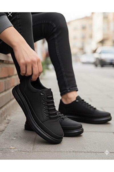 TAZELER.SHOES Erkek Siyah Ortopedik Rahat hafif Dikişli Taban Günlük Ayakkabı