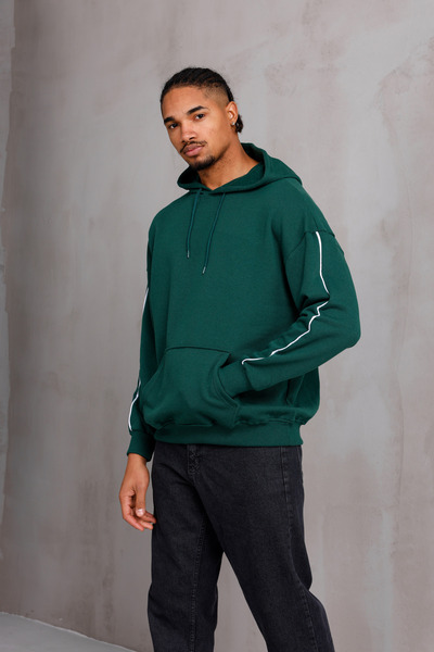 DARK MODA Φούτερ Unisex με ρίγες oversized με κουκούλα με κορδόνι και τσέπες καγκουρό