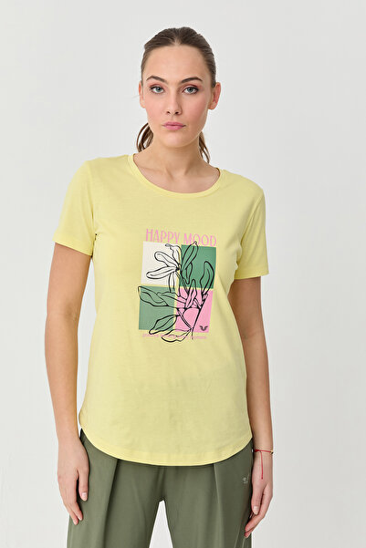 bilcee Women's Yellow Cotton Printed Crew Neck T-Shirt 9749
