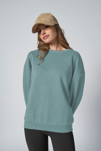 bilcee Peak Women's Blue Oversize Crew Neck Basic Sweatshirt 7015