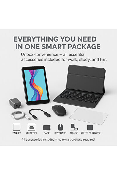 OTEETO TAB 7 Android Tablet 7" Display, 8GB RAM, 256GB Storage, 3500mAh Battery, Keyboard Mouse, Grey