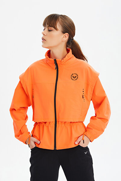bilcee Women's Orange Fashion Sports and Casual Zippered Sweatshirt Retro Jacket 0737