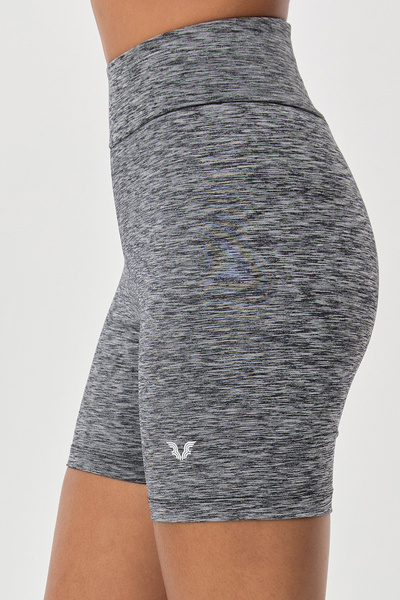 bilcee Women's Black Melange High Waist Above Knee Sports Biker Leggings 9711