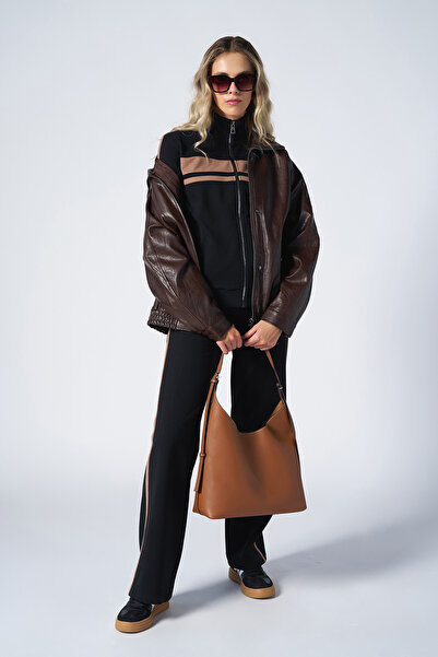 bilcee Γυναικείο Μαύρο Μόδα Σετ Φούτερ με Μαλακή Υφή 4565