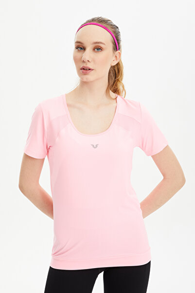 bilcee Γυναικείο ροζ κοντομάνικο μπλουζάκι με λεπτομέρεια μαλακής υφής Performance Sports T-shirt 0715