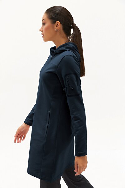 bilcee Women's Navy Blue Softshell Winter Hooded Long Sweatshirt with Fleece Inside 0457