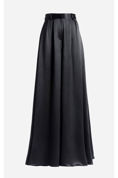 MERT ERKAN High Waist & Wide Leg Black Satin Trousers