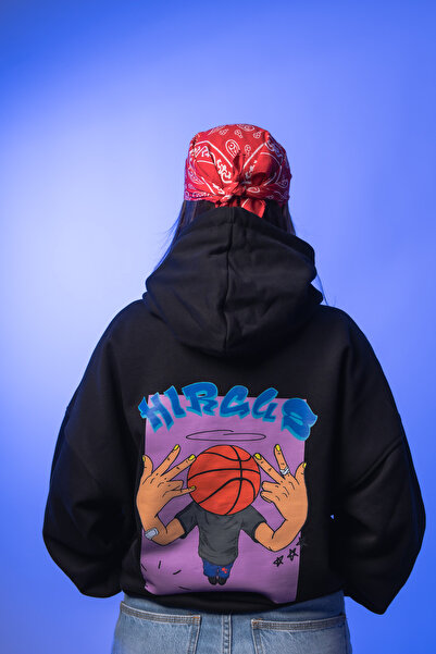 BasketHead Baskılı Premium Oversize Siyah Sweatshirt