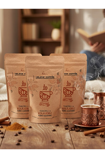 Helens Coffee القهوة التركية بالكولاجين |   قهوة تركية بنكهة القرفة 3 عبوات 600 جرام - مصدر طاقة طبيعي