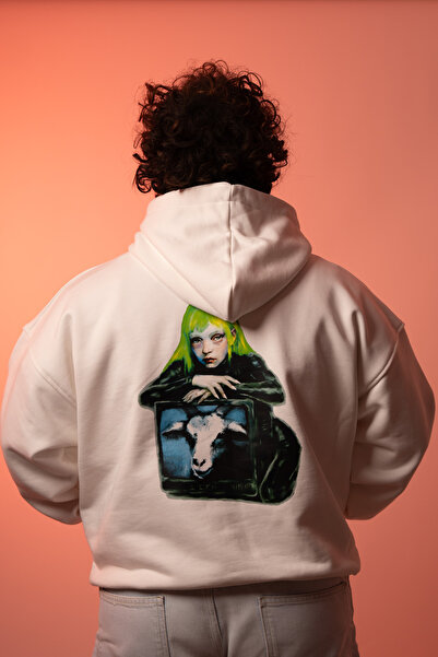 Goat Show Baskılı Premium Oversize Beyaz Sweatshirt