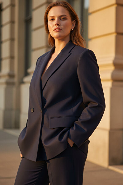 Hanezza Çift Düğmeli Blazer Ceket | Plus Size