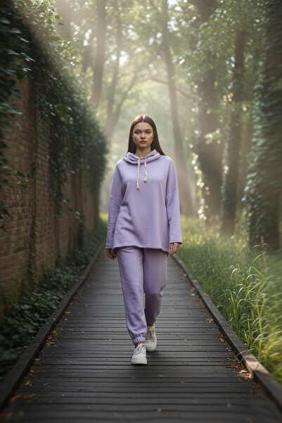 MODA Mor Degaje Yaka Sweatshirt-Eşofman Kadın Eşofman Takımı