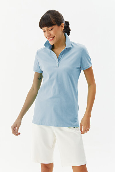 bilcee Γυναικείο μπλουζάκι με μπλε κουμπιά πόλο κοντομάνικο βαμβακερό μπλουζάκι 8719