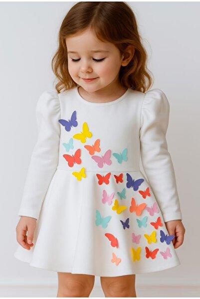 SOFYELLA Κοριτσίστικο λευκό φόρεμα με πολύχρωμη λεπτομέρεια πεταλούδας