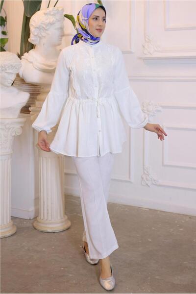 TRENDTESETTÜR WOMEN'S CREAM LACE DETAILED PANT SUIT T 14616