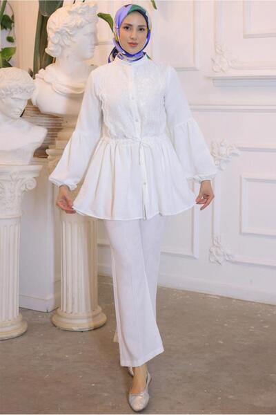 TRENDTESETTÜR WOMEN'S CREAM LACE DETAILED PANT SUIT T 14616