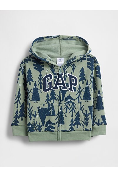 GAP Erkek Bebek Yeşil Easy Logo Baskılı Fermuarlı Sweatshirt