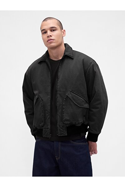 GAP Erkek Gri Washed Twill Bomber Ceket