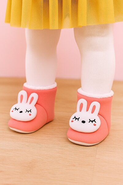 Puppis Baby Kulaklı Tavşan Kız Bebek Panduf, Kaydırmaz Taban, Terletmeyen, Ilkadım Organik