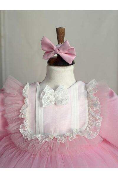 Hobidik Kız Çocuk Pembe Tüllü Kabarık Elbise Doğum Günü Parti Elbisesi