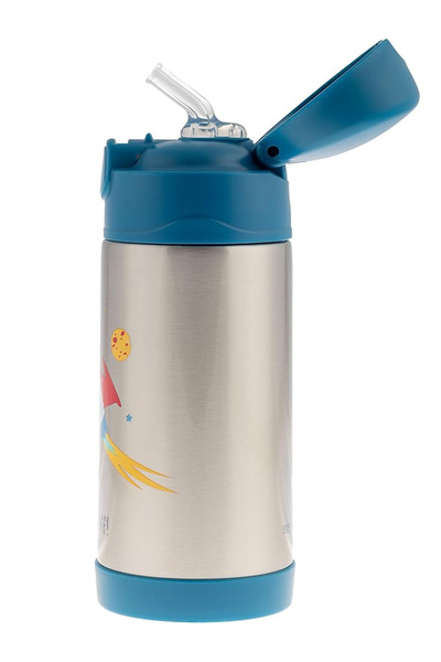 Stephen Joseph Stainless Steel Straw Water Bottle Rocket with Lid