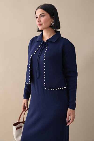 InStyle Набір з синього трикотажу з намистом і болеро