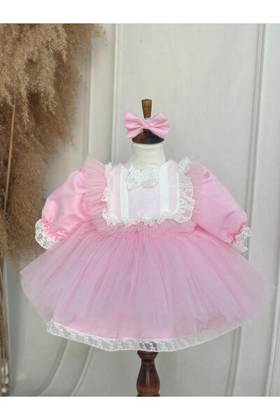 Hobidik Kız Çocuk Pembe Tüllü Kabarık Elbise Doğum Günü Parti Elbisesi