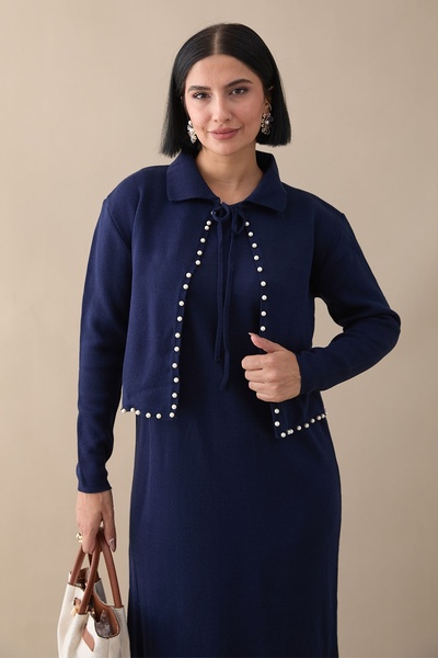 InStyle Набір з синього трикотажу з намистом і болеро