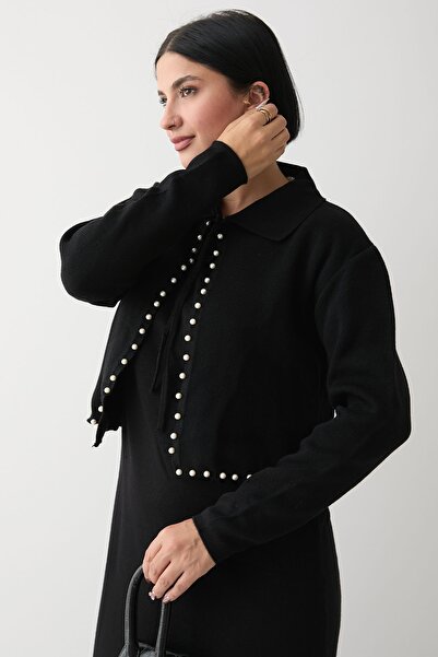 InStyle Чорний трикотажний комплект з намистом