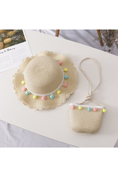 Generic 2 Pcs Summer Hat Bag Set，Girls Summer Straw Hat with Shoulder Bag Set