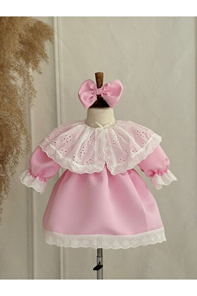 Hobidik Bebek Çocuk Beyaz Fisto Yakalı Pembe Mevlüt Elbise Seti