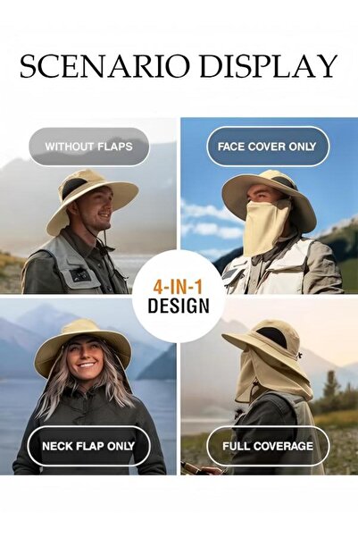 Generic Bucket Hat ,Fishing Hat ,Outdoor Sun Protection Hats Sun hat Neck protection bucket hat Khaki