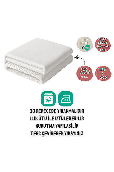 JOYFUL KIDS 100% Cotton Stretch Fabric Elastic Combed Cotton Sheet – White – Double King Size (180X200)